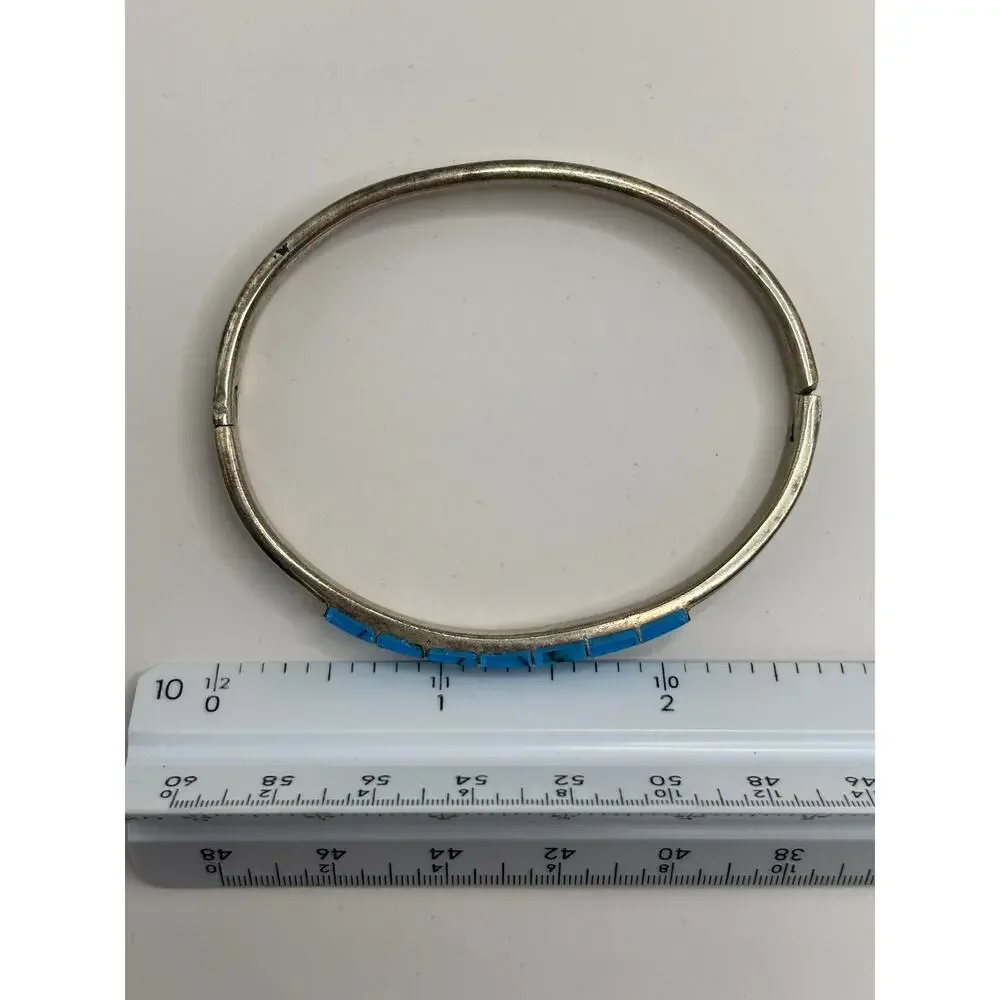 Sterling Silver Blue Stone Hinged Bangle Bracelet #78945